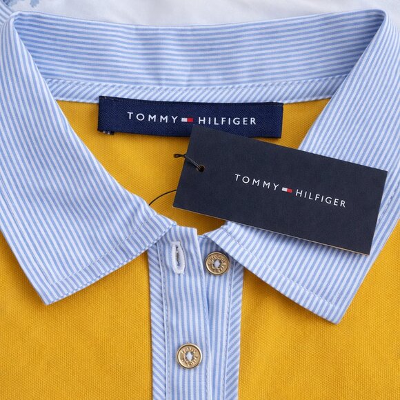 Tommy Hilfiger Mustard Yellow Polo - Golf Shirt XS NWT Pinstripe Collar Preppy - Picture 7 of 9